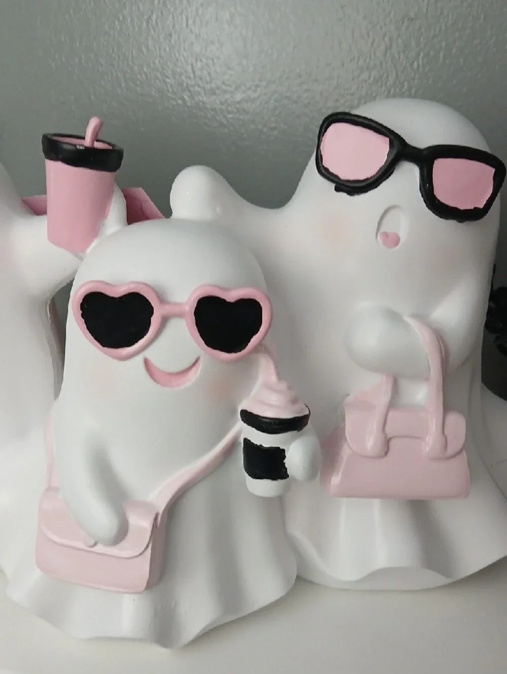 New! Pink & White Ghost Trio Party Figurines - Cute Halloween Table Decor NWT